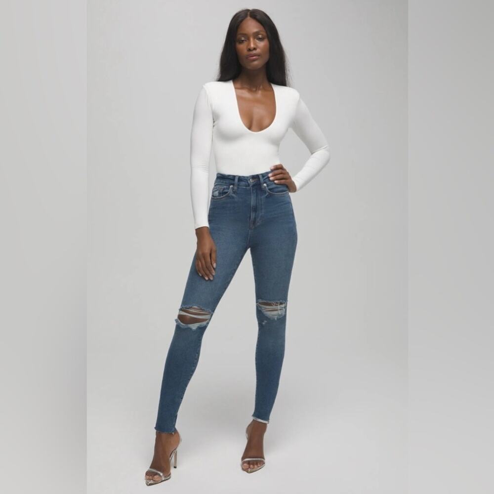 Good American Good Waist Crop Skinny Jeans 26 Distressed Raw Hem